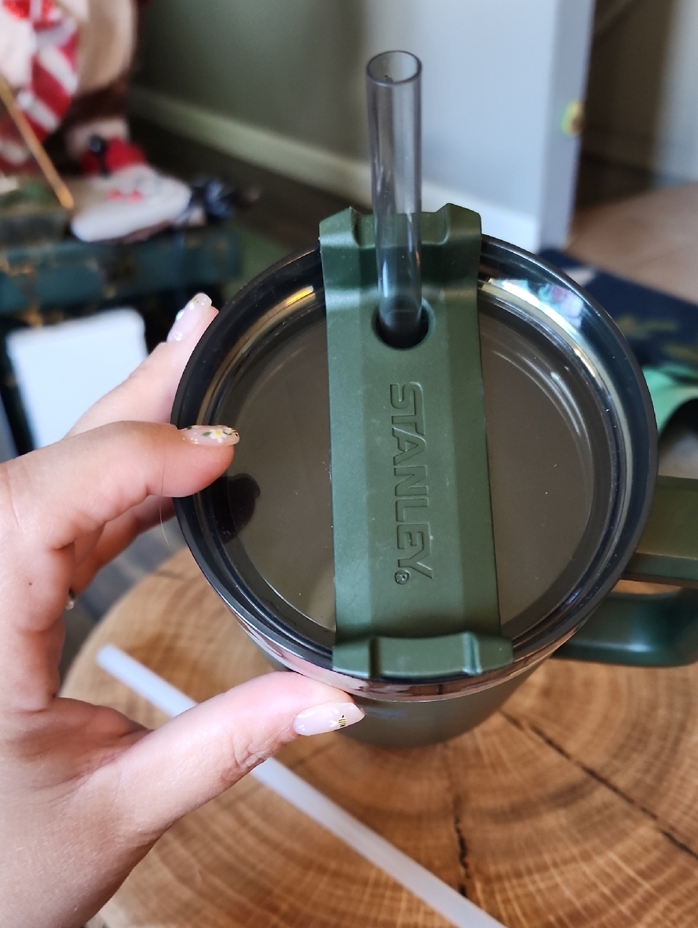 Stanley Olive Green Insulated Tumbler with Handle and Straw - Picture 2 of 6